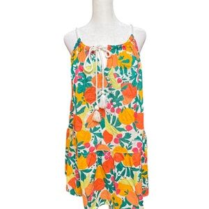 J.Crew Re-Imagined Citrus Print Mini Dress M 100% Cotton Rope Tie Summer